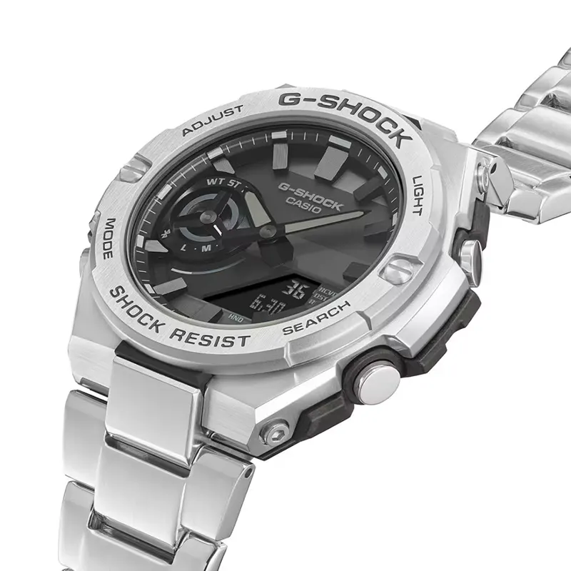 Casio G-Shock Solar G-Steel Black Dial Silver Men's Watch- GST-B500D-1A1